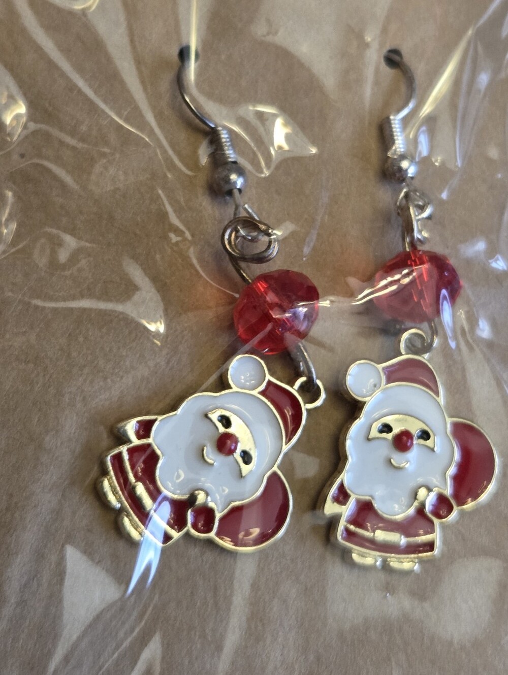 Santa Dangle Earrings - Red Bead